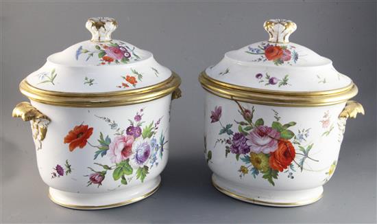 A pair of Wedgwood porcelain oval fruit coolers, covers and liners, c.1810, one badly damaged, the other with minor chips